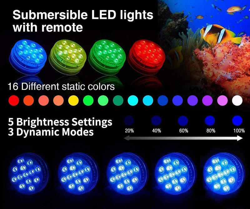 Pool Lights,littobia Submersible LED Lights with Magnet and Suction Cups, RF Remote Pool Lights, IP68 Waterproof, Underwater Timing with 13 LED Pool Light, 3.35 Inch (4 Pack)