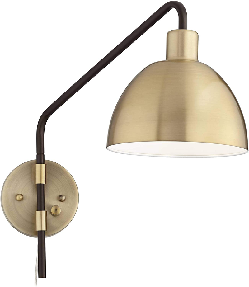 Colwood Farmhouse Industrial 16" High Left-Right Swing Arm Wall Lamp Bronze Antique Brass Metal Plug-In Light Fixture Dimmable for Bedroom Bedside House Reading Living Room Home Hallway - 360 Lighting