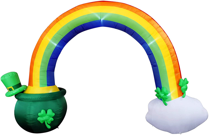 Joiedomi 14Ft Long 10 FT Tall St Patrick Inflatable Rainbow Arch with LED Light Build-In Cauldron Pot of Gold Inflatable Yard Garden Decorations, Indoor and Outdoor Theme Party Decor, Lawn Decor