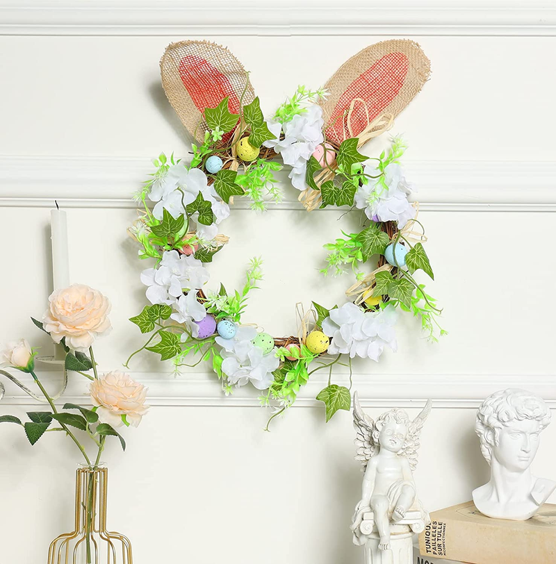 Doffisy Easter Wreath，17.7 Inch Easter Bunny Wreath Front Door for Spring Easter Decorations.