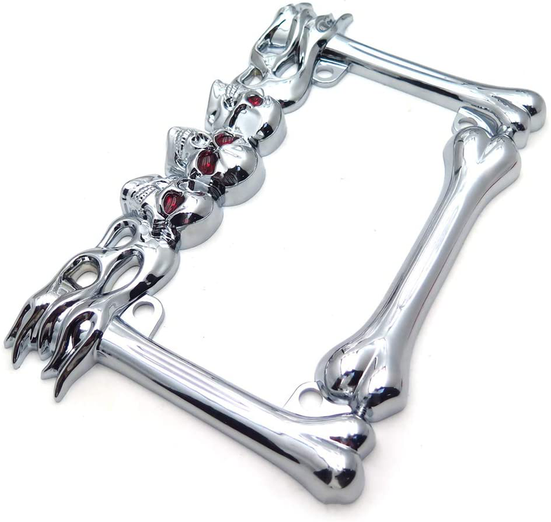HTTMT- MT294-006-CD- Cruiser Accessories Skull & Flame Motorcycle License Plate Frame (Chrome) Durable And Long Lasting.