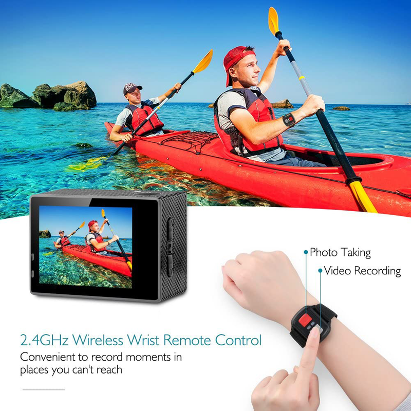 Dragon Touch 4K Action Camera 16MP Vision 3 Underwater Waterproof Camera 170° Wide Angle WiFi Sports Cam with Remote 2 Batteries and Mounting Accessories Kit