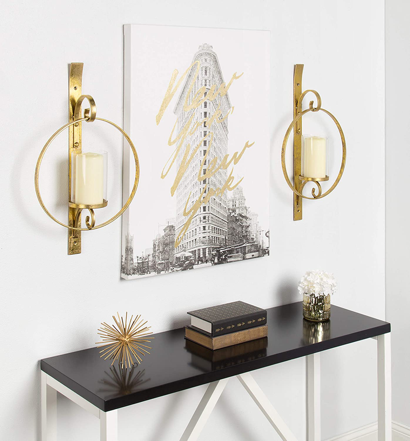 Kate and Laurel Doria Metal Wall Candle Holder Sconce, Gold
