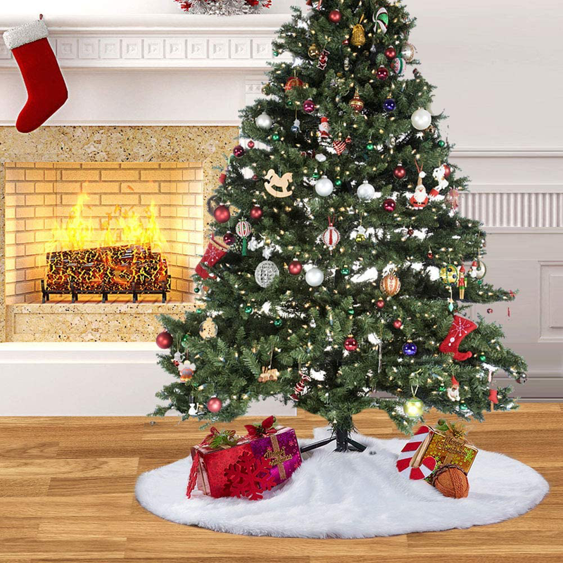 MACTING Luxury Faux Fur Christmas Tree Skirt Soft Snow White Tree Mat Christmas Decorations Xmas Holiday Tree Skirts (48 Inch)