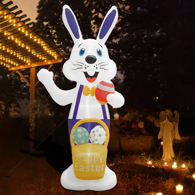 HOPOCO 12 FT Easter Decorations Outdoor Inflatables Easter Bunny Holds a Eggs and Easter Eggs Basket, Built-In LED Lights Holiday Blow up Yard Decoration Clearance for Garden, Lawn, Party