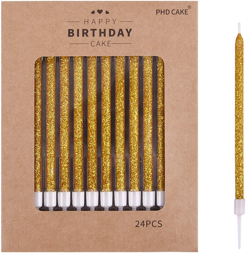 PHD CAKE 24-Count Gold Long Thin Birthday Candles, Cake Candles, Birthday Parties, Wedding Decorations, Party Candles