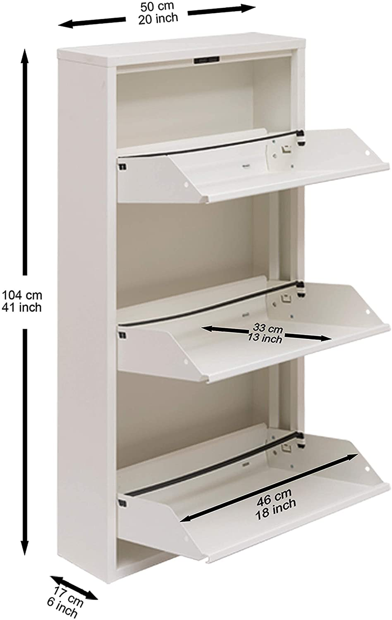 Mabel Home Modern 3 & 4 Drawer Shoe Cabinet, 3-4Tier Shoe Rack Storage Organizer, (White) (3 & 4Tier) (3 Tier)