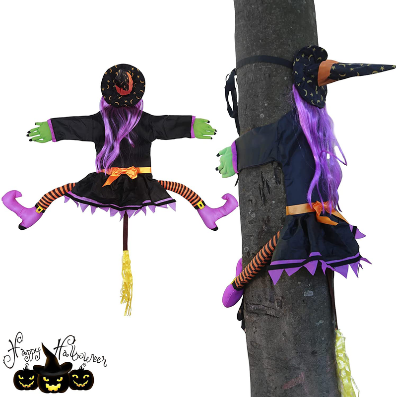 Crashing Witch into Tree Halloween Decoration, HOMILY Funny Vivid Crashed Halloween witch decor for Outdoor Tree Trunks or Pillars Decor Party Supplies