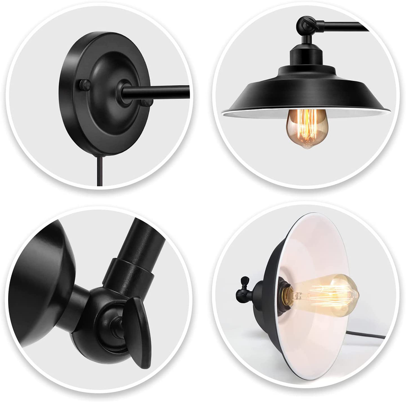 Plug in Wall Sconces, Black Antique Swing Arm Vintage Wall Lamp Fixture, Industrial Wall Sconce Plug In, 240 Degree Plug in Wall Light with on off Switch E26 Base for Restaurant Bathroom Dining Room