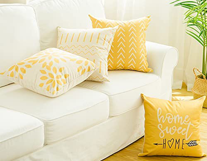 Pillow Covers 18X18 Set of 4, Modern Sofa Throw Pillow Cover, Decorative Outdoor Linen Fabric Pillow Case for Couch Bed Car 45X45Cm (Yellow, 18X18,Set of 4)