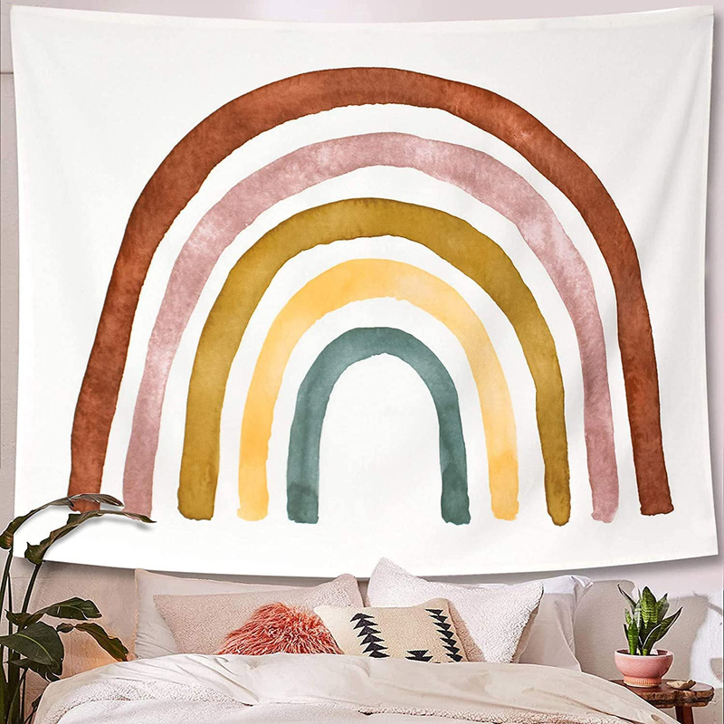 KIAVÉ Premium Rainbow Tapestry Wall Decor, Luxurious Duck Cotton, 56"x46" Rainbow Wall Hanging for Girls, Hand Sewn Edges, Muted Boho Colors, Rainbow Decor for Girls Bedroom, Nursery, Playroom