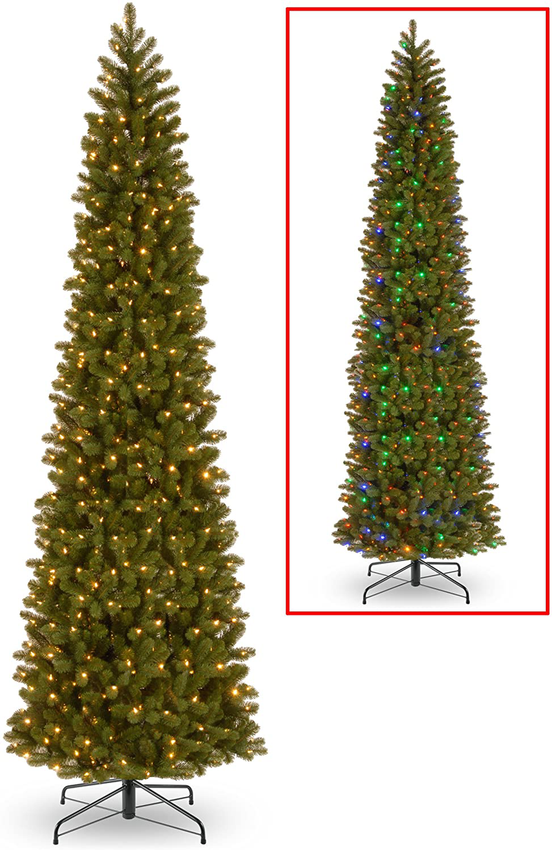 National Tree Company 'Feel Real' Pre-lit Artificial Christmas Tree | Includes Pre-strung Multi-Color LED Lights and Stand | Downswept Douglas Fir Pencil Slim - 12 ft