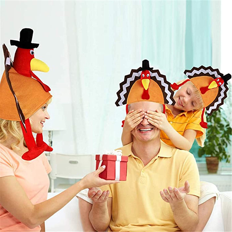 Novelty Xmas Turkey Thanksgiving Hat with Head Legs and Tail Fancy Dress Accessory Plush Hat for Christmas Costume Party and Holiday Event