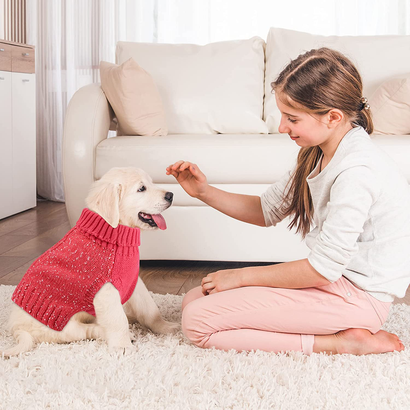 Pedgot 2 Pieces Dog Sweater Turtleneck Knitted Dog Sweater Dog Jumper Coat Warm Pet Winter Clothes Classic Cable Knit Sweater with Yarn Warm Pet Sweater for Fall Winter