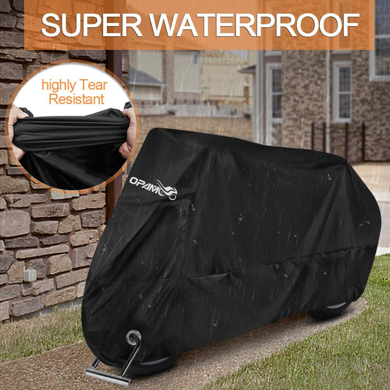 Motorcycle Scooter Cover Waterproof Outdoor - Large Medium XL 250cc 150cc 50cc Scooter Shelter for Harleys All Weather Motorbike Protection with Lock Holes Tear-proof Heavy-Duty