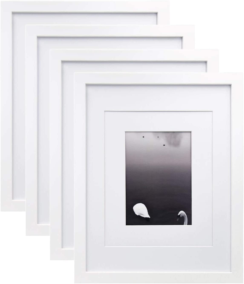 Egofine 11x14 Picture Frames Made of Solid Wood 4 PCS Black - for Table Top and Wall Mounting for Pictures 8x10/5x7 with Mat Horizontally or Vertically Display Photo Frame Black