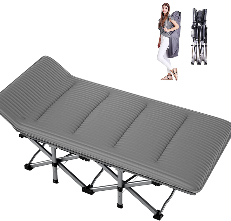 Lilypelle Folding Camping Cot, Double Layer Oxford Strong Heavy Duty Sleeping Cots with Carry Bag, Portable Travel Camp Cots for Home/Office Nap and Beach Vacation