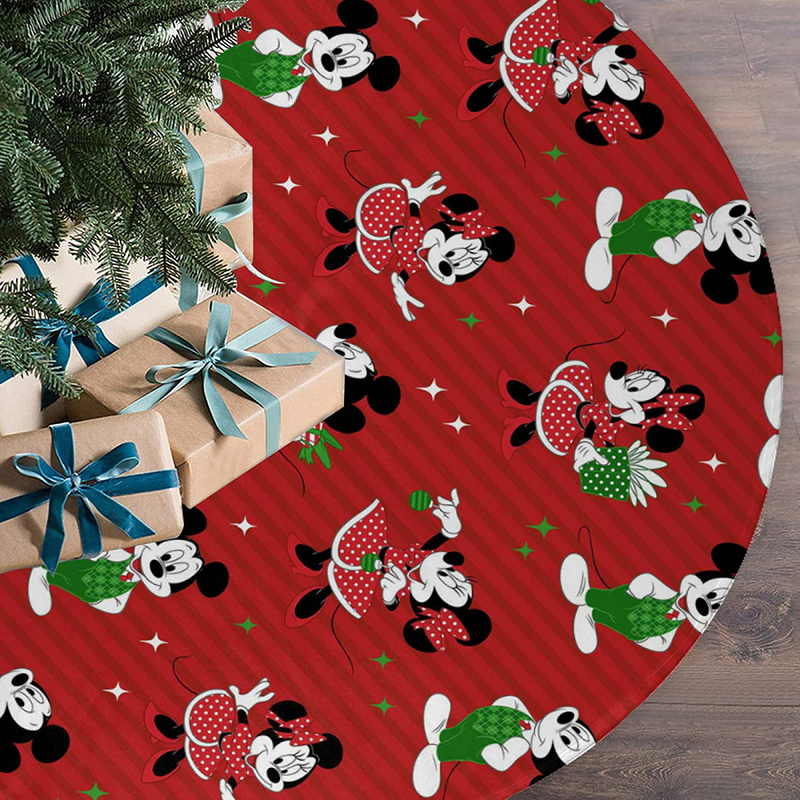 Mickey and Minnie Christmas Tree Skirt 36 Inch Xmas Tree Skirts Decorations for Holiday Party Tree Mat Halloween Christmas Decorations