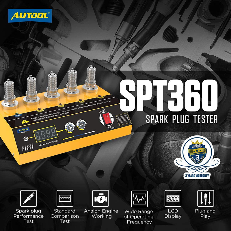 ourantools Car Spark Plug Tester with Adjustable 5 Holes and Digital Screen, 110V/220V AUTOOL SPT360 Motorcycle Automotive Ignition Plug Detector Analyzer