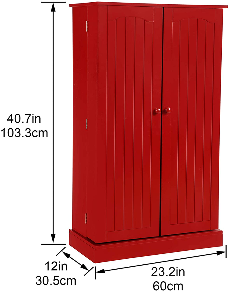 HOMEFORT Kitchen Pantry Cabinet, Storage Cabinet with 6 Adjustable Shelves, Space Saving Cupboard Cabinet for Kitchen, Garage, Pantry, Office, Patio (Red)