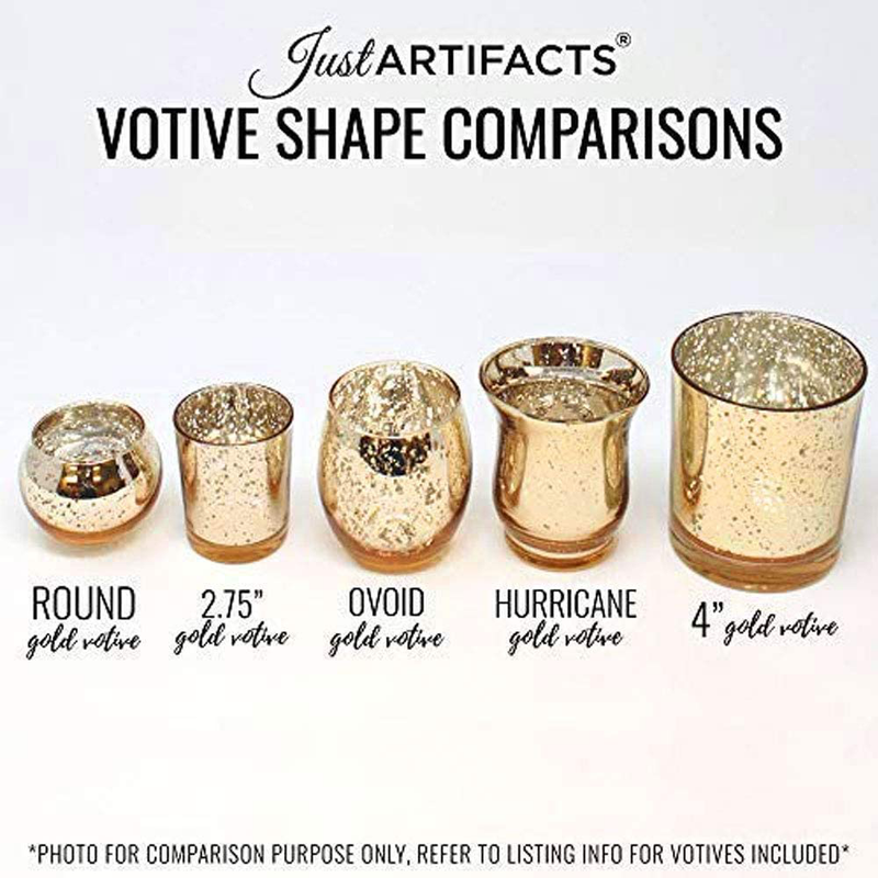 Just Artifacts 2-Inch Round Speckled Mercury Glass Votive Candle Holders (Gold, Set of 12)
