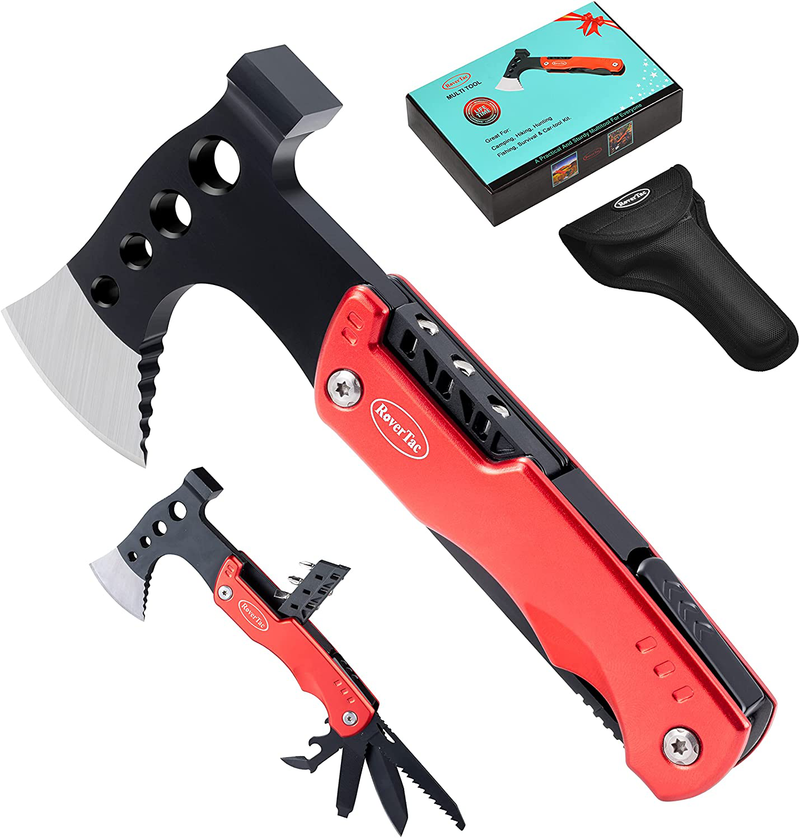 Christmas Gifts for Men Dad Husband Stocking Stuffers Rovertac Multitool Camping Hatchet 11 in 1 Upgraded Multi Tool with Hammer Knife Saw Screwdrivers Bottle Opener Safety Lock Durable Sheath