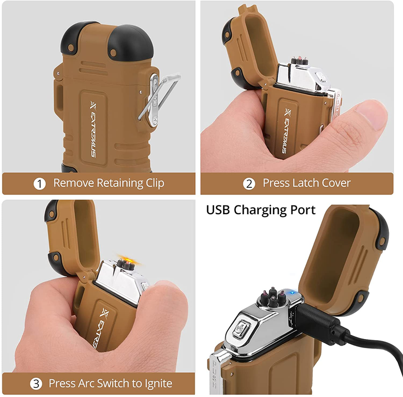 Extremus Waterproof Electric Lighter,Outdoor USB Rechargeable Flameless Lighter, Windproof Dual Arc Plasma Lighters for Camping,Hiking,And Other Outdoor Adventures, Paracord Carabiner Survival Tool