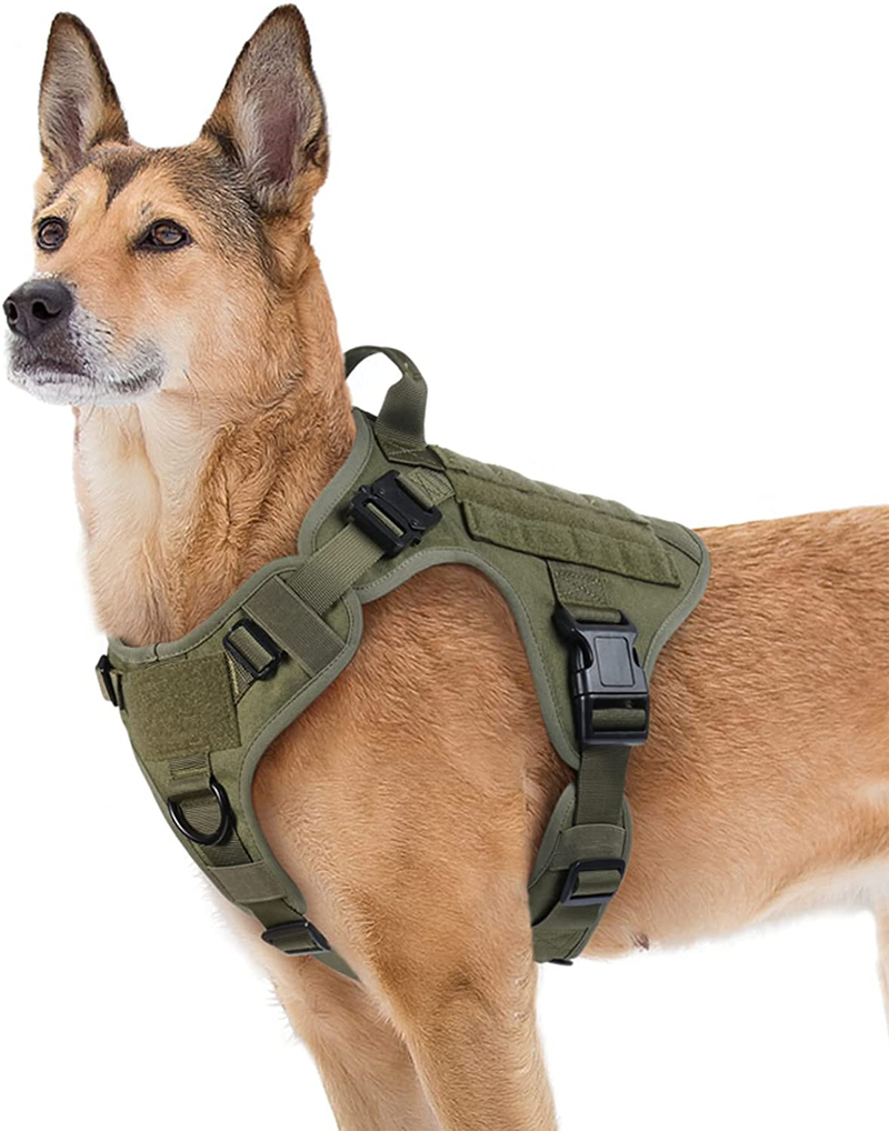 rabbitgoo Tactical Dog Harness for Large Dogs, Military Dog Harness with Handle, No-Pull Service Dog Vest with Molle & Loop Panels, Adjustable Dog Vest Harness for Training Hunting Walking, Tan, XL