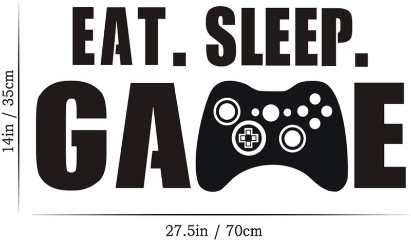 Eat Sleep Game Wall Decal, Video Gamer Boy Wall Sticker, Vinyl Game Décor Wall Stickers Art Design Stickers Wall for Home Playroom Bedroom Game Boys Room (Black, 27.5''L x 14''H)