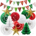 Christmas Party Decorations, Merry Christmas Banner, Snowflake Hanging Swirls, Paper Honeycomb Balls, Hollow Star Lantern, Tissue Tassel Garland Anniversary Birthday New Year Party Supplies
