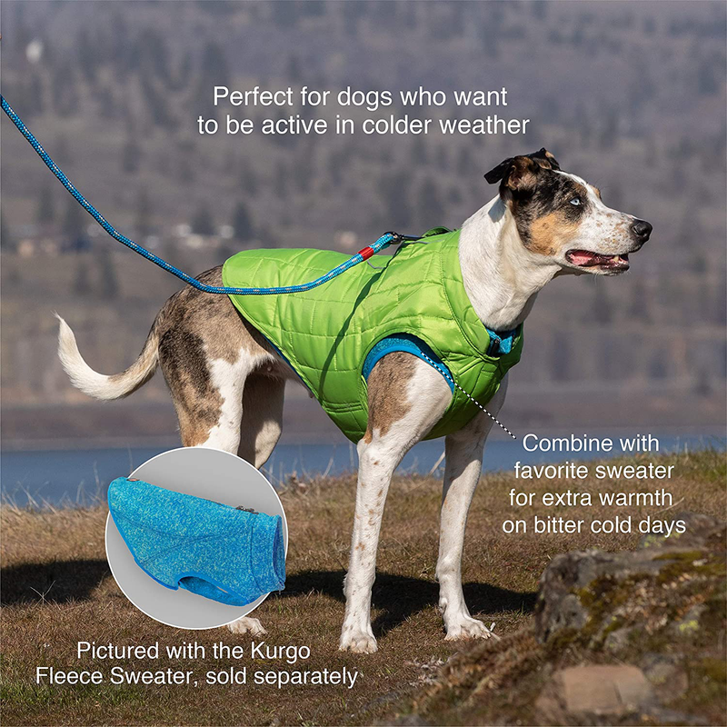 Kurgo Loft Jacket Dog Coat - Reversible Dog Winter Coat - Works with Harnesses - Dog Winter Jacket with Reflective Accents - Winter Dog Coat for Hiking - Dog Coats for Small, Medium, Large Dogs