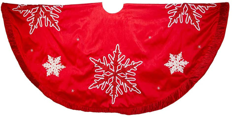 Kurt Adler Snowflake Embroidered and Pleated Tree Skirt, 60-Inch, Red