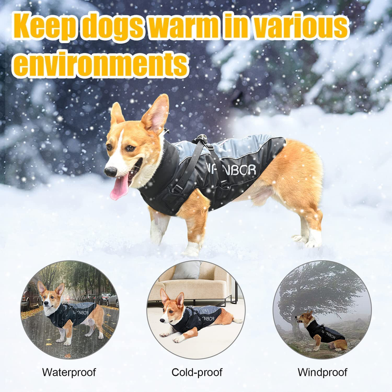 Dog Winter Coats Jackets with Harness Reflective Dog Coat for Cold Weather, Waterproof Dog Snow Coat Zip up Dog Jacket Warm Sports Clothes Apparel for Small Medium Large and Extra Large Dogs