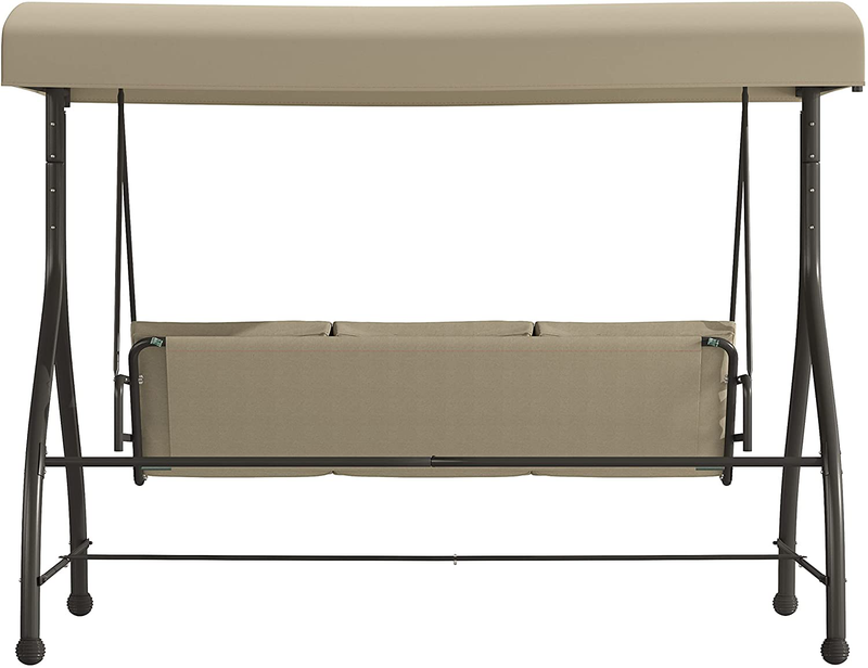 Flash Furniture 3-Seat Outdoor Steel Converting Patio Swing Canopy Hammock with Cushions / Outdoor Swing Bed (Tan)