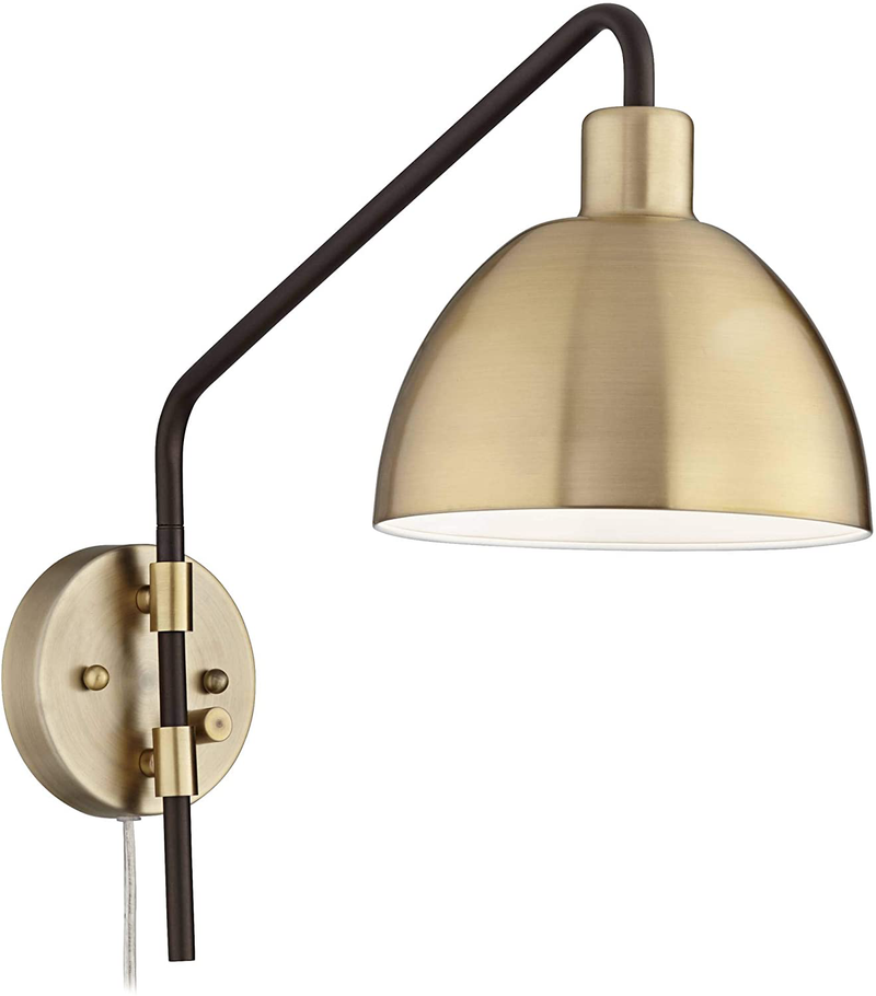 Colwood Farmhouse Industrial 16" High Left-Right Swing Arm Wall Lamp Bronze Antique Brass Metal Plug-In Light Fixture Dimmable for Bedroom Bedside House Reading Living Room Home Hallway - 360 Lighting