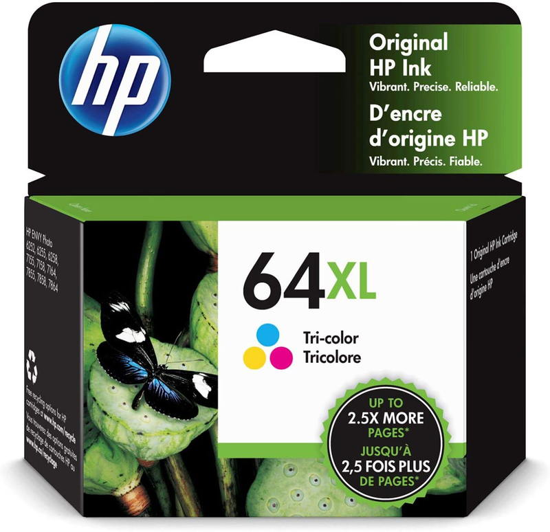 HP 64XL | Ink Cartridge | Tri-Color | Works with HP ENVY Photo 6200 Series, 7100 Series, 7800 Series, HP Tango and HP Tango X | N9J91AN