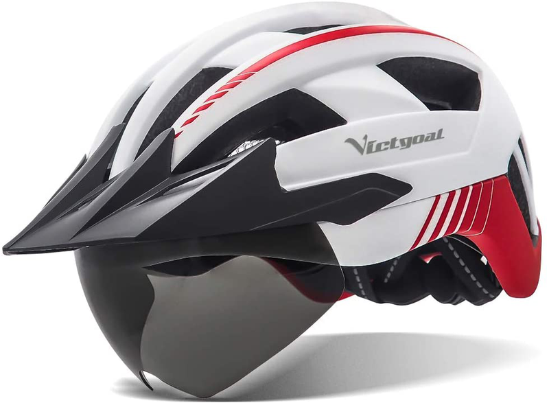 VICTGOAL Bike Helmet with USB Rechargeable Rear Light Detachable Magnetic Goggles Removable Sun Visor Mountain & Road Bicycle Helmets for Men Women Adult Cycling Helmets