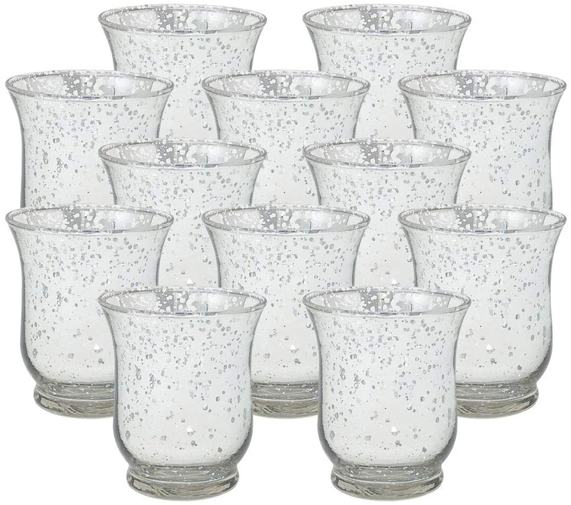 Just Artifacts Mercury Glass Hurricane Votive Candle Holder 3.5-Inch (12pcs, Speckled Gold) - Mercury Glass Votive Tealight Candle Holders for Weddings, Parties and Home Décor