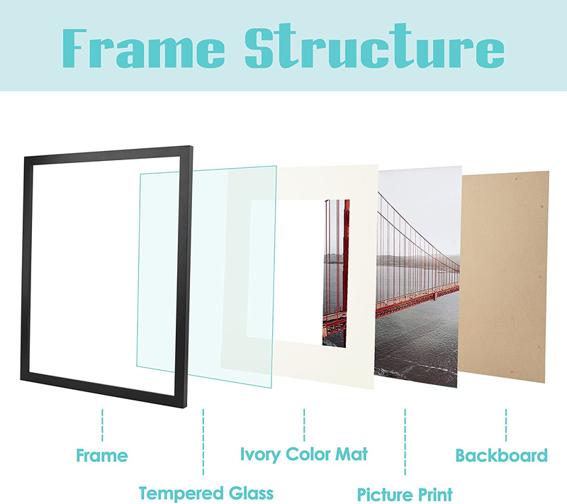 Frametory, 11x14 Black Picture Frames - Made to Display Pictures 8x10 with Mat or 11x14 Without Mat - Wide Molding - Pre-Installed Wall Mounting Hardware (Black)