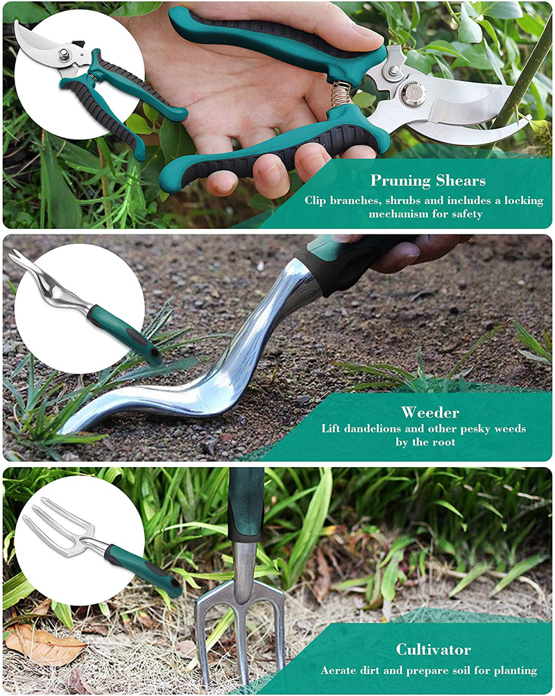FiveJoy Garden Tool Set, 11 Piece Aluminum Alloy Steel Hand Tool Starter Kit with Garden Bag, Outdoor Tool, Heavy Duty Gardening Work Set with Ergonomic Handle, Gardening Tools for Women and Men