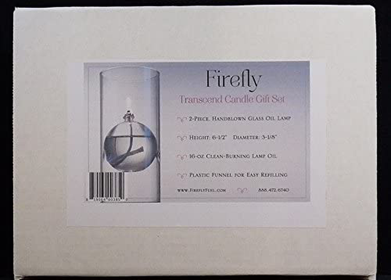 Firefly Modern Transcend Clear Glass Oil Lamp | 2-Piece Borosilicate Glass Includes Bliss Oil Candle Suspended in The Hurricane Candle Holder Sleeve - Includes 16 oz. Smokeless, Paraffin Lamp Oil