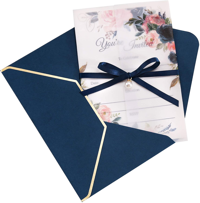 DORIS HOME 25pcs Burgundy Preprinted Floral Invitation Cards with RSVP Cards and Envelopes for Bridal Shower/Baby Shower/Wedding/Rehearsal