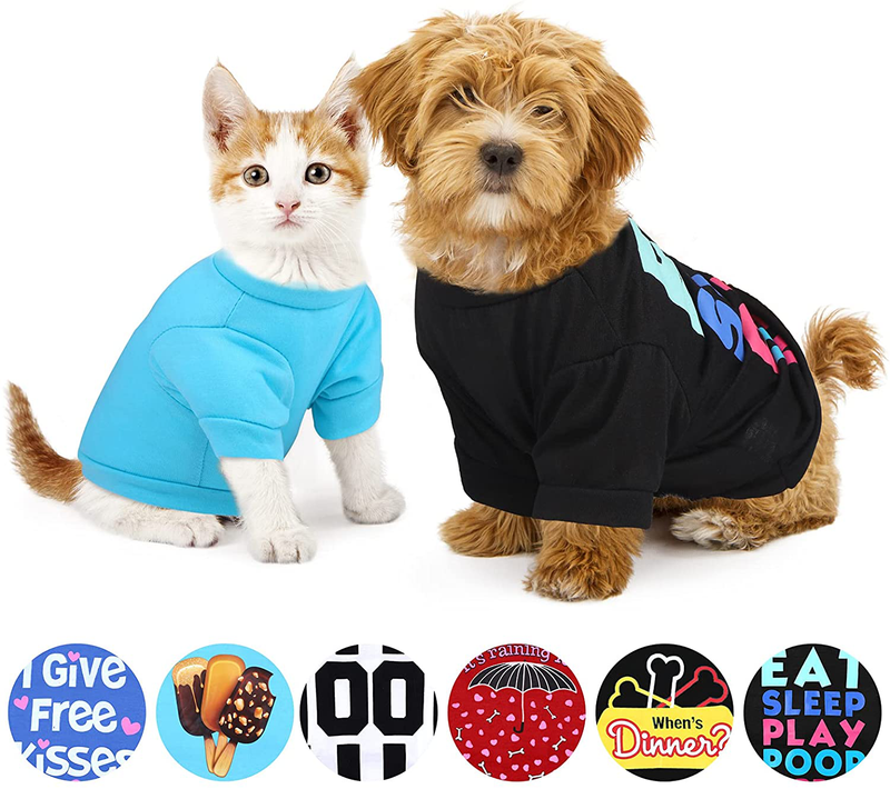 RUODON 6 Pieces Pet Breathable Shirts Printed Puppy Shirts Pet Sweatshirt Cute Dog Apparel Puppy Dog Clothes Soft T-Shirt for Pet Dogs and Cats