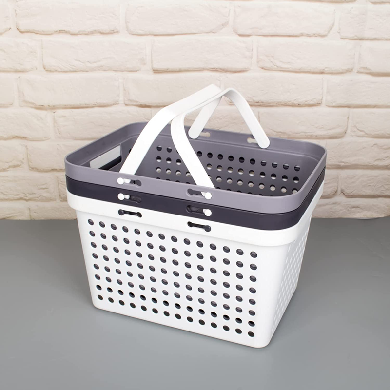 Plastic Basket with Handles Portable Shower Caddy Basket Organizer Caddy Tote Storage Bin for Bathroom, College Dorm Room, Kitchen, Bedroom, Pantry, Toiletry, Garden, Pool, Beach, Camp, Medium White