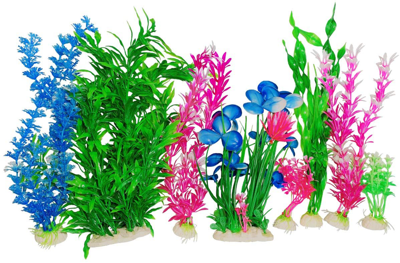 Otterly Pets Plastic Plants for Fish Tank Decorations Large Artificial Aquarium Decor and Accessories - 8-Pack