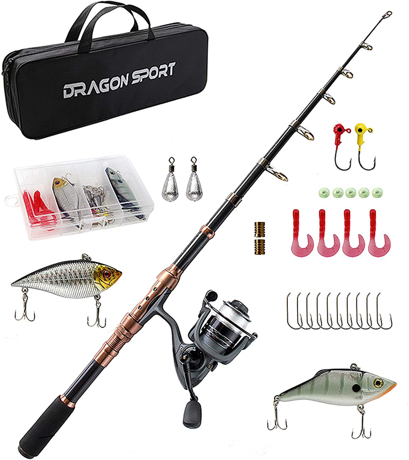 Telescopic Fishing Rod and Reel Combos Full Kit Fishing Accessories with Spinning Reel, Line, Lure, Hooks and Bag, Fishing Gear Set for Beginners Adults Freshwater Saltwater