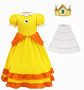 Super Brothers Princess Peach Costume With Crown For Kids Girls Halloween Party Dress Up