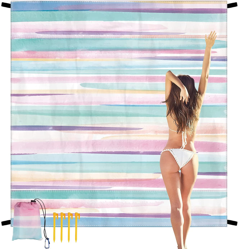 Sandproof Beach Blanket 79"×83" Large Waterproof Beach Mat for 4-7 Adults, Portable Quick Drying Picnic Blanket Outdoor Blanket for Travel, Camping, Hiking, Coloful Painting