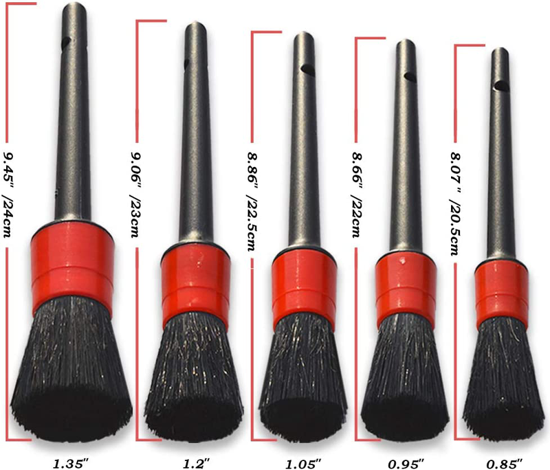 YISHARRY LI Detailing Brush Set - Different Sizes Premium Natural Boar Hair Mixed Fiber Plastic Handle Automotive Detail Brushes for Cleaning Wheels, Engine, Interior, Air Vents, Car, Motorcy