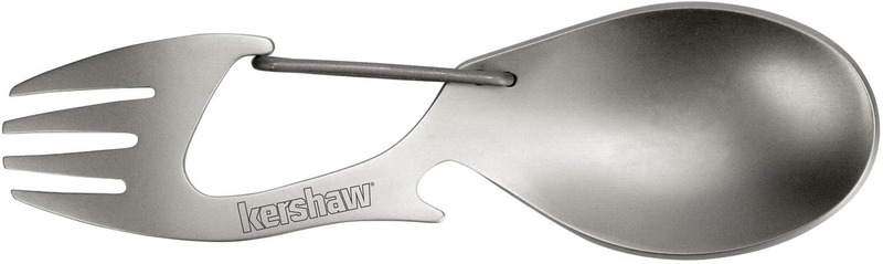 Kershaw Ration Multi Tool Spork, Stainless Steel Spoon, Fork, Carabiner and Bottle Opener, Regular and XL Sizes